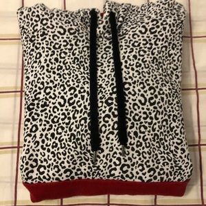 Leopard print/ Red color block hoodie